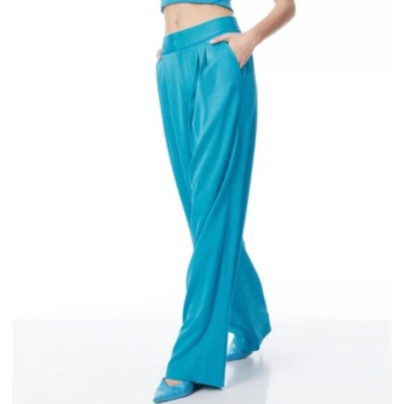 House Of Harlow Satin Wide Leg Pants Size 4 Turquoise Blue Revolve High Rise - Picture 1 of 6